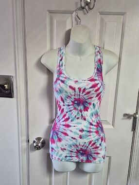 No Boundaries Tie-Dye Ribbed Tank Top - Pink & Teal